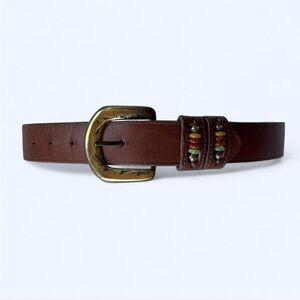 Vintage brown leather belt with beads